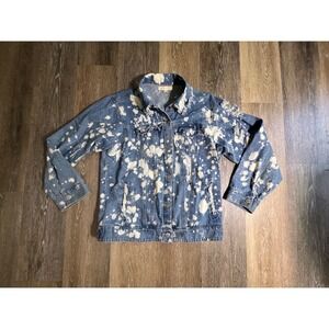 Hot & Delicious Denim Jacket Womens Medium Blue Bleach Splatter Distressed